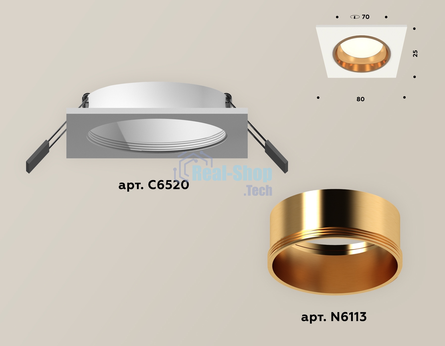 Комплект встраиваемого светильника Ambrella light XC6520004 SWH/PYG белый песок/золото желтое полированное MR16 GU5.3 (C6520, N6113)