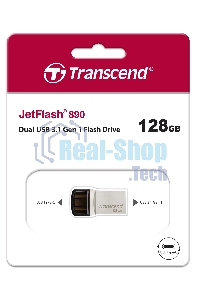 Флешка USB Transcend JetFlash 890S (TS128GJF890S), 128Gb, USB 3.1/Type-C, R/W 70/25, темно-серый