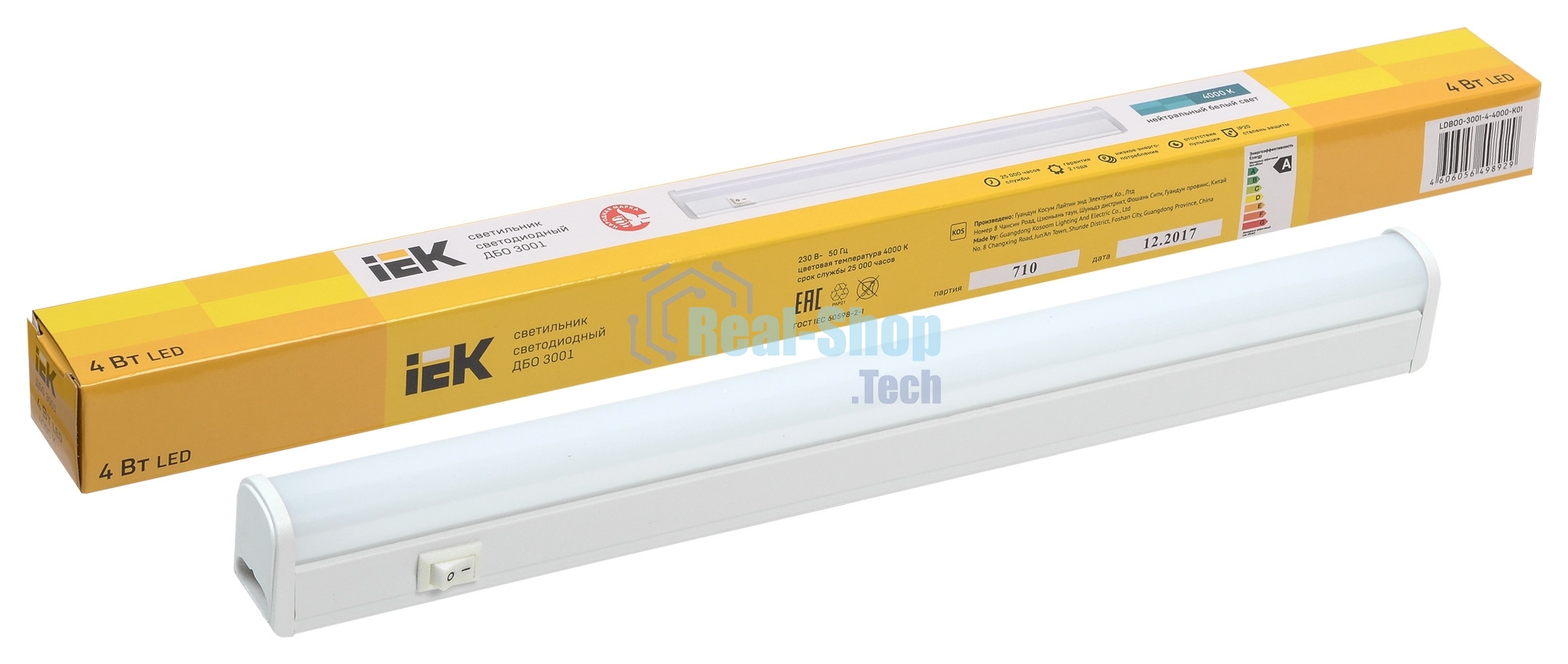 Светильник IEK LDBO0-3001-4-4000-K01светодиодный ДБО 3001 4Вт 4000K IP20 311мм пластик