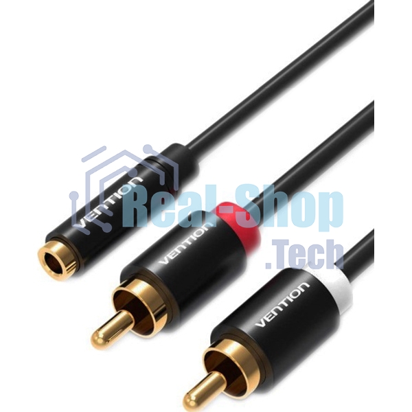Кабель Vention аудио Jack 3,5 мм F/2RCA M - 1м Серый/черный VAB-R01-S100