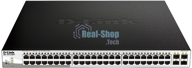 Коммутатор настраиваемый D-Link DGS-1210-52MPP/E2A PROJ WebSmart с 48 портами 10/100/1000Base-T и 4 портами 1000Base-X SFP (порты 1-48 с поддержкой PoE 802.3af/802.3at (30 Вт), PoE-бюджет 740 Вт)