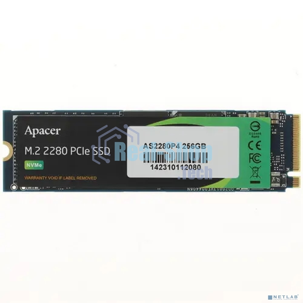 Накопитель SSD Apacer AS2280P4, 256Gb, M.2 2280, PCIe 3.0 x4, NVMe, R/W 2100/1300