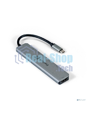 USB-концентратор ExeGate EX293983RUS DUB-21C/PD/CR/H (кабель-адаптер USB Type-C --> 2xUSB3.0 + Card Reader + PD 100W + HDMI 4K@60Hz, Plug&Play, серый)