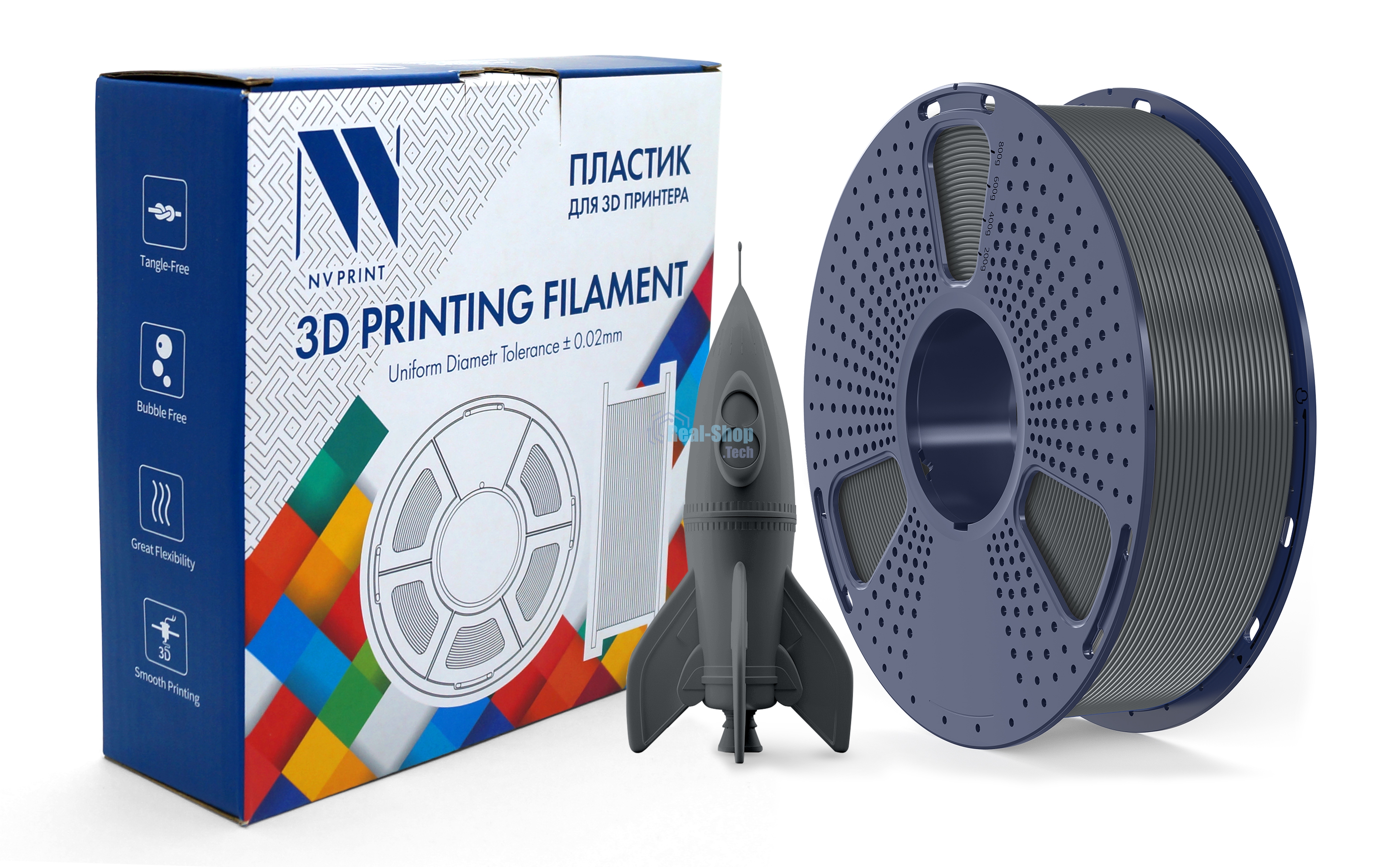 Филамент NVPrint PLA High Speed Grey для 3D печати диаметр 1.75мм длина 330 метров масса 1 кг