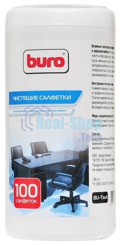 Салфетки Buro BU-Tsurl, 100 шт. для пластиковых поверхностей и офисной мебели туба 100шт влажных