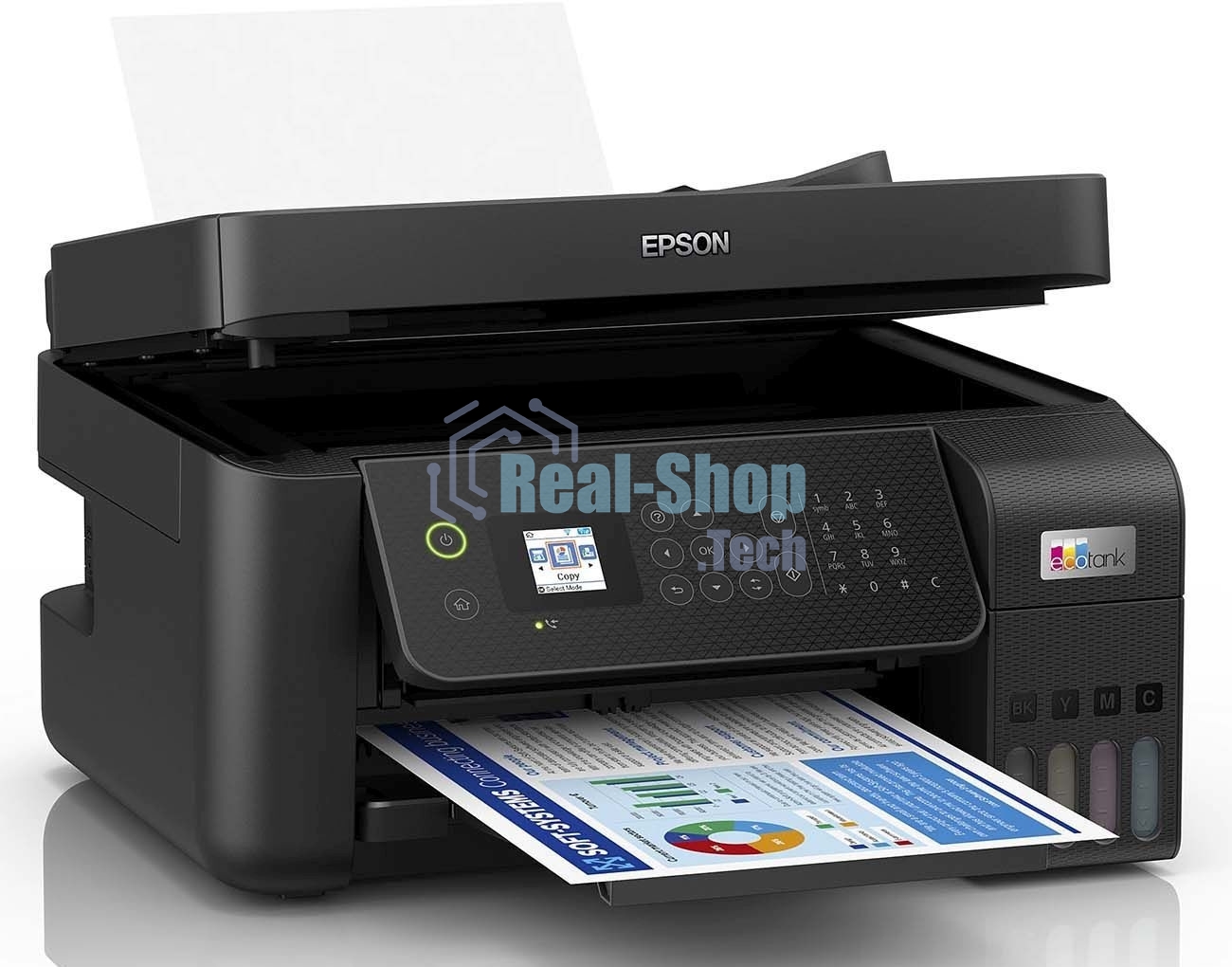МФУ струйное Epson L5290 (C11CJ65512/C11CJ65508/C11CJ65407), A4, цветное, печ. до 33 стр/мин. (ч/б) до 15 стр/мин. (цвет), скан. до 12 стр/мин. (ч/б) 29 стр/мин. (цвет), 1440 x 5760 dpi (печать) 1200x2400dpi (скан.), USB, RJ-45, Wi-Fi