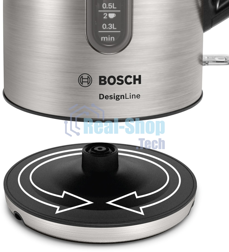 Чайник электрический Bosch TWK4P440 черный, 1.7 л, 2400 Вт, скрытый нагревательный элемент
