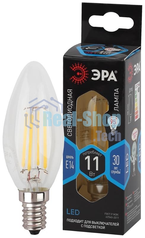 Лампа светодиодная ЭРА F-LED B35-11w-840-E14 (филамент, свеча, 11Вт, нейтр, E14)