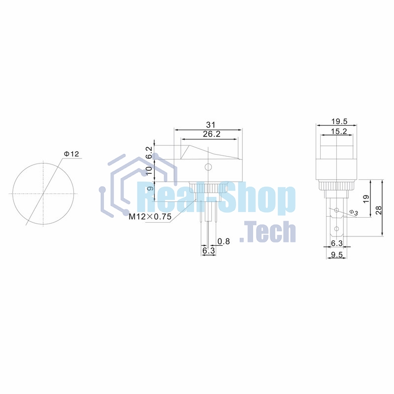 Выключатель клавишный Rexant 12V 30А (3с) ON-OFF черный ОВАЛ с красной подсветкой
