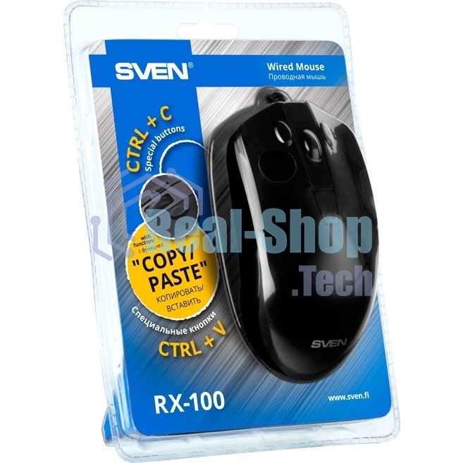 Мышь проводная SVEN RX-100 черный, 4000 dpi, USB, кнопки - 6