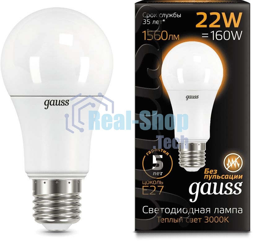 Лампа светодиодная Gauss A70 22Вт 3000К E27