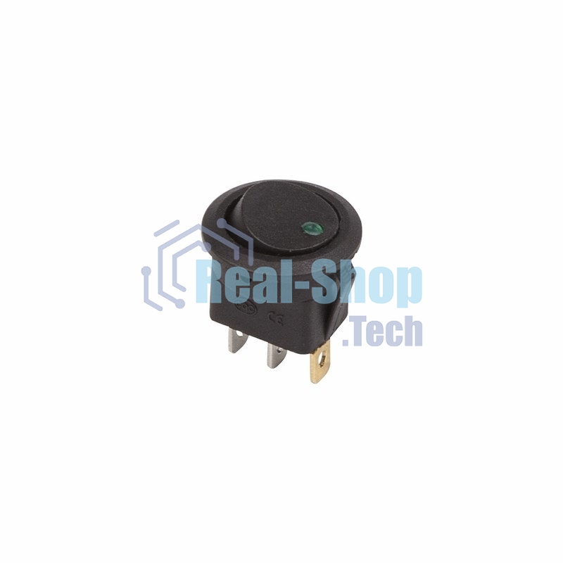 Выключатель клавишный Rexant круглый 12V 16А (3с) ON-OFF черный с зеленой подсветкой