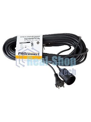 Удлинитель-шнур PROconnect ПВС 2х0.75, 20 м, б/з, 6 А, 1300 Вт, IP20, черный (Сделано в России)
