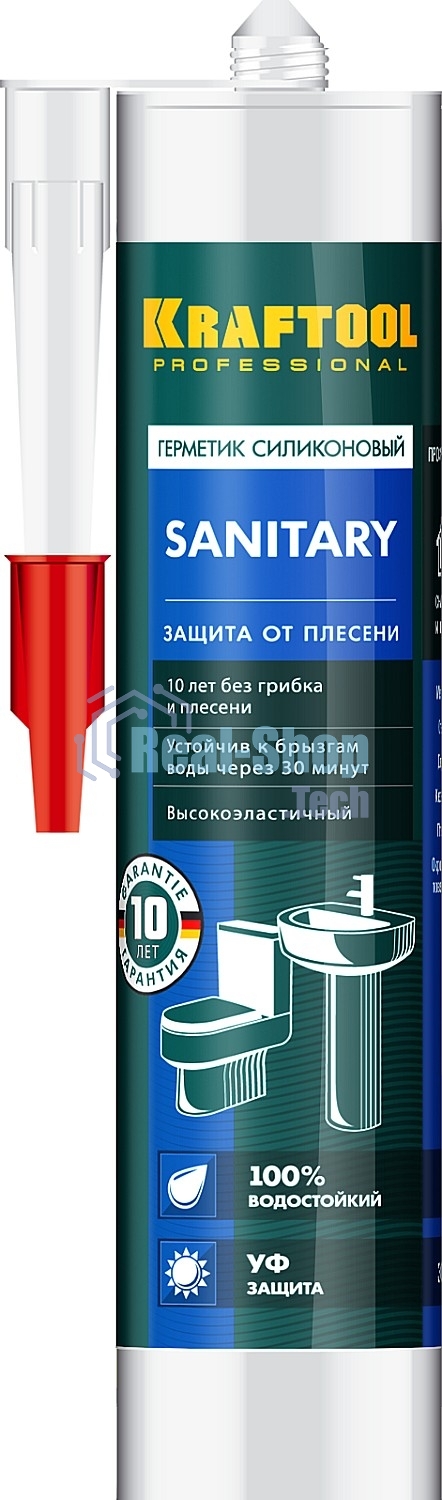 Герметик силиконовый KRAFTOOL прозрачный, санитарный, для помещений с повышенной влажностью, 300мл 41255-2