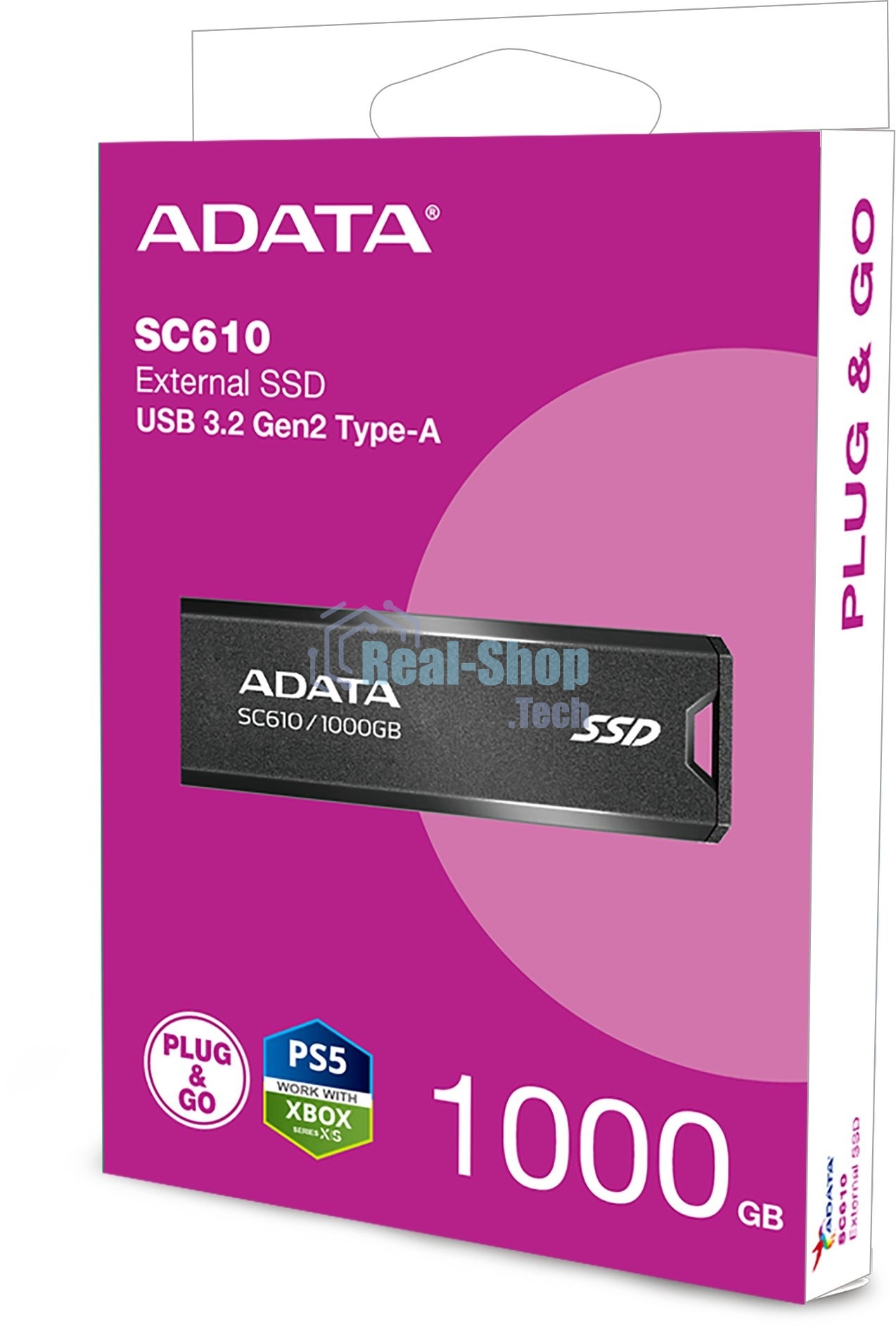 Внешний SSD ADATA SC610, 1TB, USB 3.2 Gen 2 Type-A, R/W 550/500, черный