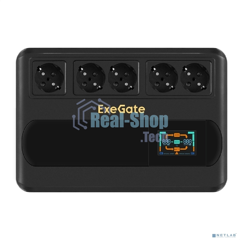 Источник бесперебойного питания ExeGate NEO Smart BU-1000.LCD.AVR.5SH / 1000 ВА / 500 Вт / 5 x CEE 7 (евророзетка)