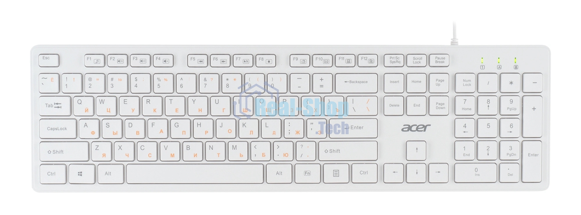 Клавиатура проводная Acer OKW123, USB, белый