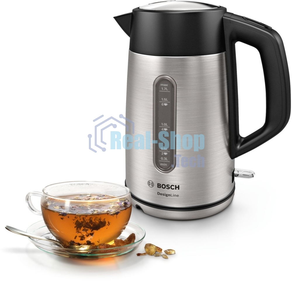 Чайник электрический Bosch TWK4P440 черный, 1.7 л, 2400 Вт, скрытый нагревательный элемент