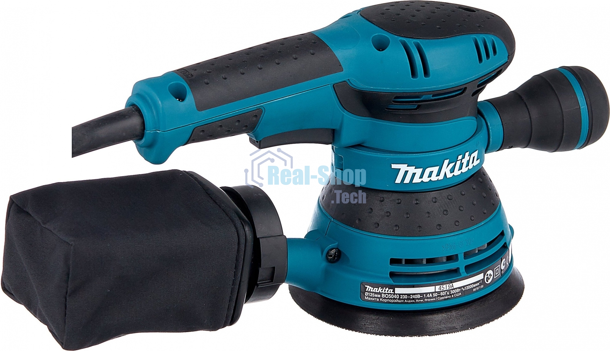 Эксцентриковая шлифовальная машина Makita BO5040 ЭШМ,300Вт,ф125мм,12000об\м,ампл-2.8мм,1.4кг,кор,п\сборник,доп.рукоятка