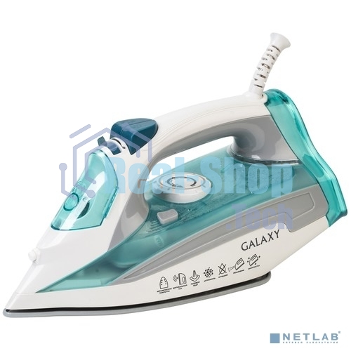 Утюг Galaxy Line GL 6127, бирюзовый, паровой, 2200 Вт, постоянный пар 50 г/мин, паровой удар 170 г/мин, функции: самоочистка, антикапля, антинакипь, функция увлажнения, вертикальное отпаривание, защита от перегрева, индикатор нагрева, керамическое покрыти