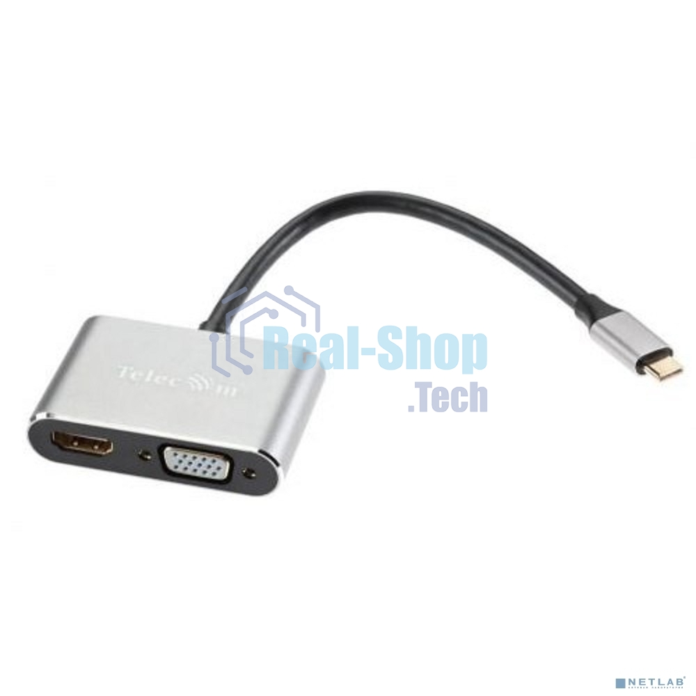 USB-концентратор USB3.1 TypeCm -->HDMI+USB3.0+PD+VGA Alum Grey 4K@30Hz, Telecom TUC055