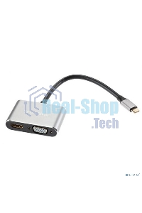USB-концентратор USB3.1 TypeCm -->HDMI+USB3.0+PD+VGA Alum Grey 4K@30Hz, Telecom TUC055
