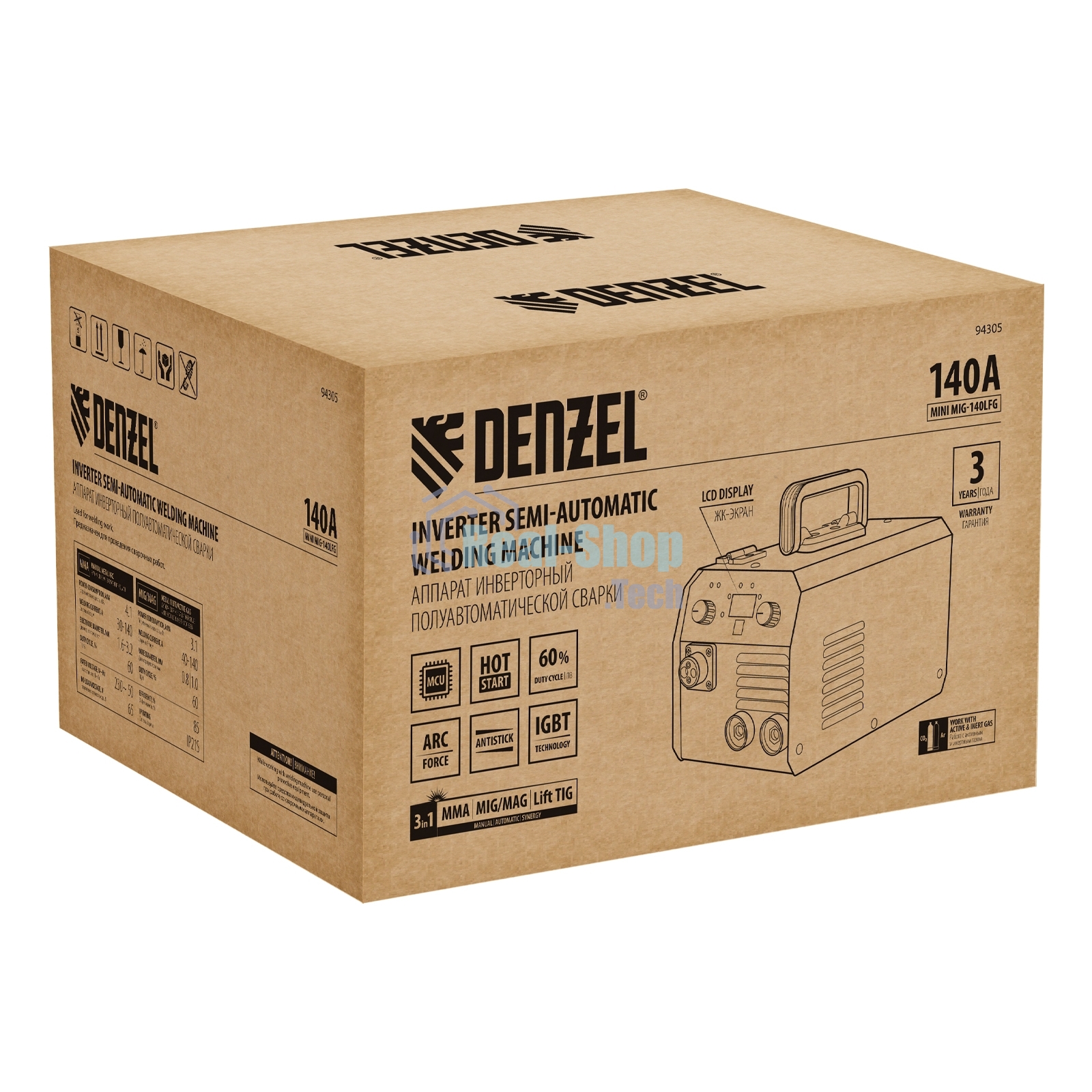 Аппарат инвертор. полуавтомат. сварки Denzel Mini MIG-140LFG, 140 А, ПВ 60%
