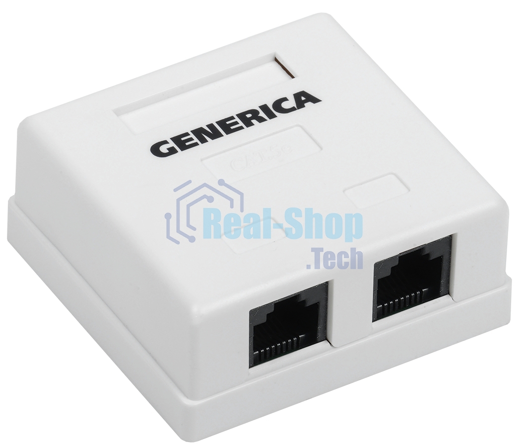 Настенная информационная розетка RJ45 8P8C, кат.5Е UTP, 2-порта, белая 