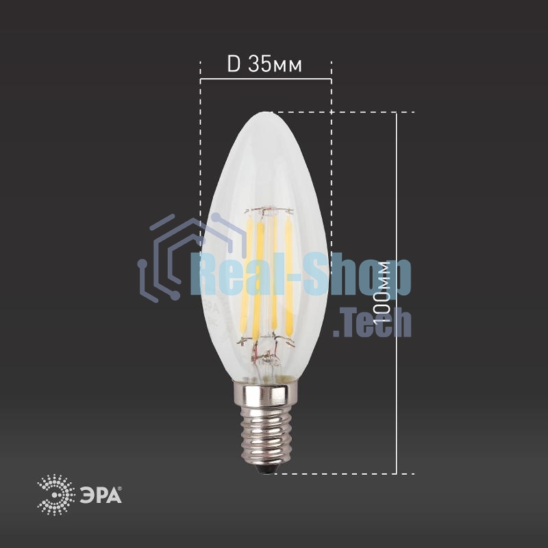 Лампа светодиодная ЭРА F-LED B35-11w-840-E14 (филамент, свеча, 11Вт, нейтр, E14)
