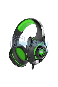 Гарнитура проводная игровая CROWN CMGH-102T Black&green (Подключение USB, встроенная аудио карта, Частотный диапазон: 20Гц-20,000 Гц,Кабель 2.1м,Размер D 250мм)