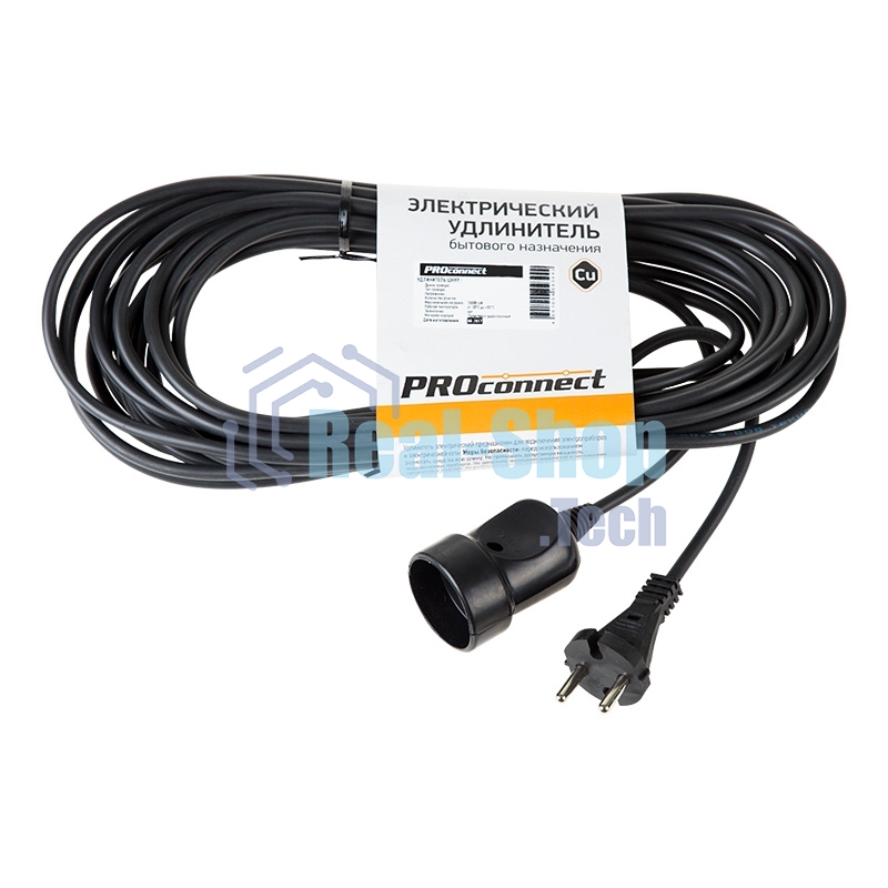 Удлинитель-шнур PROconnect ПВС 2х0.75, 10 м, б/з, 6 А, 1300 Вт, IP20, черный (Сделано в России)