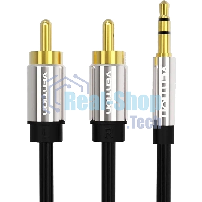 Кабель Vention аудио Jack 3,5 мм M/2RCA M - 2м черный