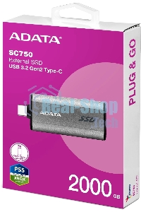 Внешний SSD ADATA SC750, 2TB, USB 3.2 Gen 2 Type-C, R/W 1050/1000, черный