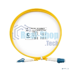 Комм. шнур оптический Cabeus Tight Buffer, Duplex LC/LC, OS2 9/125, LSZH, 1м, Ø 3мм, синий хвостовик, желтый