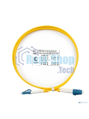 Комм. шнур оптический Cabeus Tight Buffer, Duplex LC/LC, OS2 9/125, LSZH, 1м, Ø 3мм, синий хвостовик, желтый