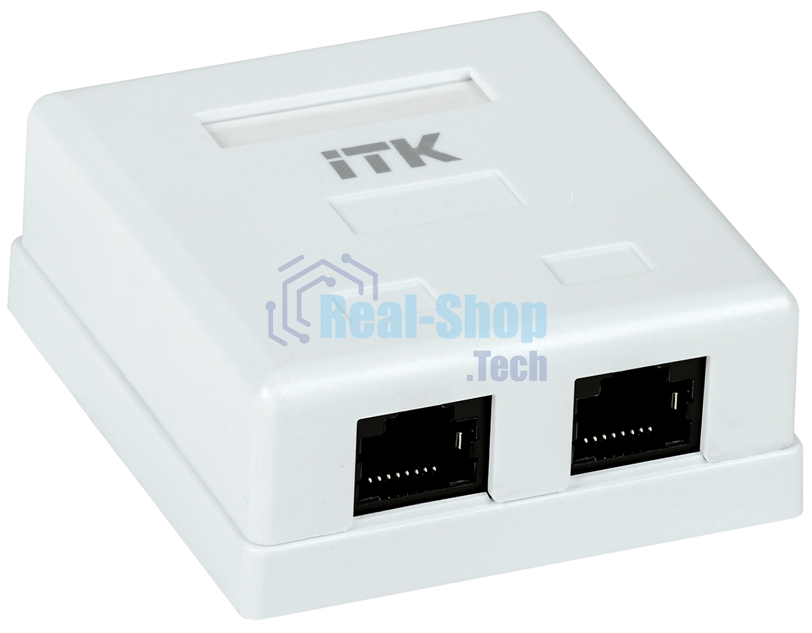 Настенная информационная розетка RJ45 8P8C, кат.5Е UTP, 2-порта, белая 