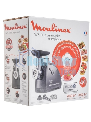 Мясорубка электрическая Moulinex ME682832 черный, 2000 Вт, 2.6 кг/мин, реверс, защита от перегрузки, насадки - 4
