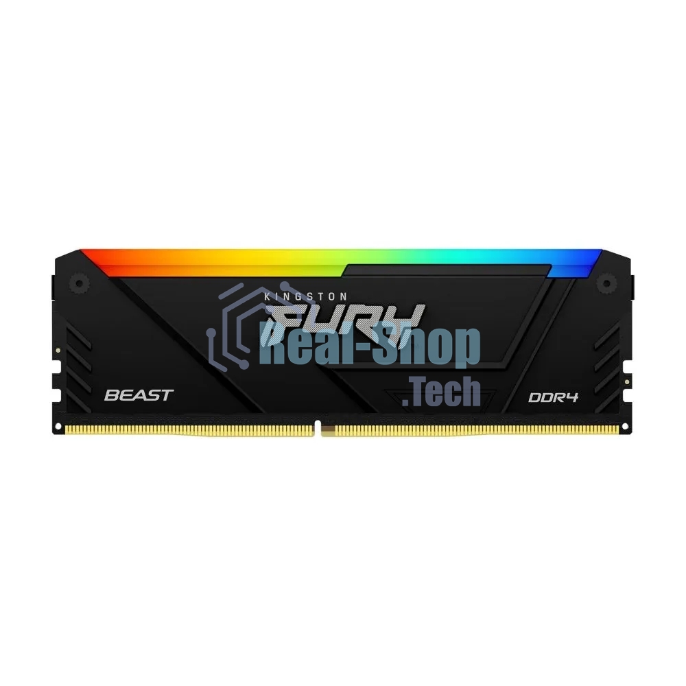 Оперативная память Kingston Fury Beast, DDR4, 16GB (1x16GB), 3200MHz, CL16, DIMM, с радиатором, RGB, черный