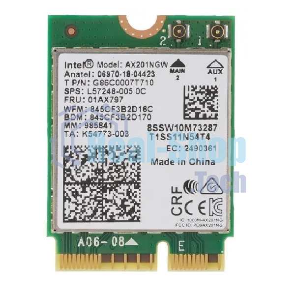 Плата сетевого контроллера Intel Wi-Fi 6 AX201, 2230, 2x2 AX+BT, No vPro, 985855