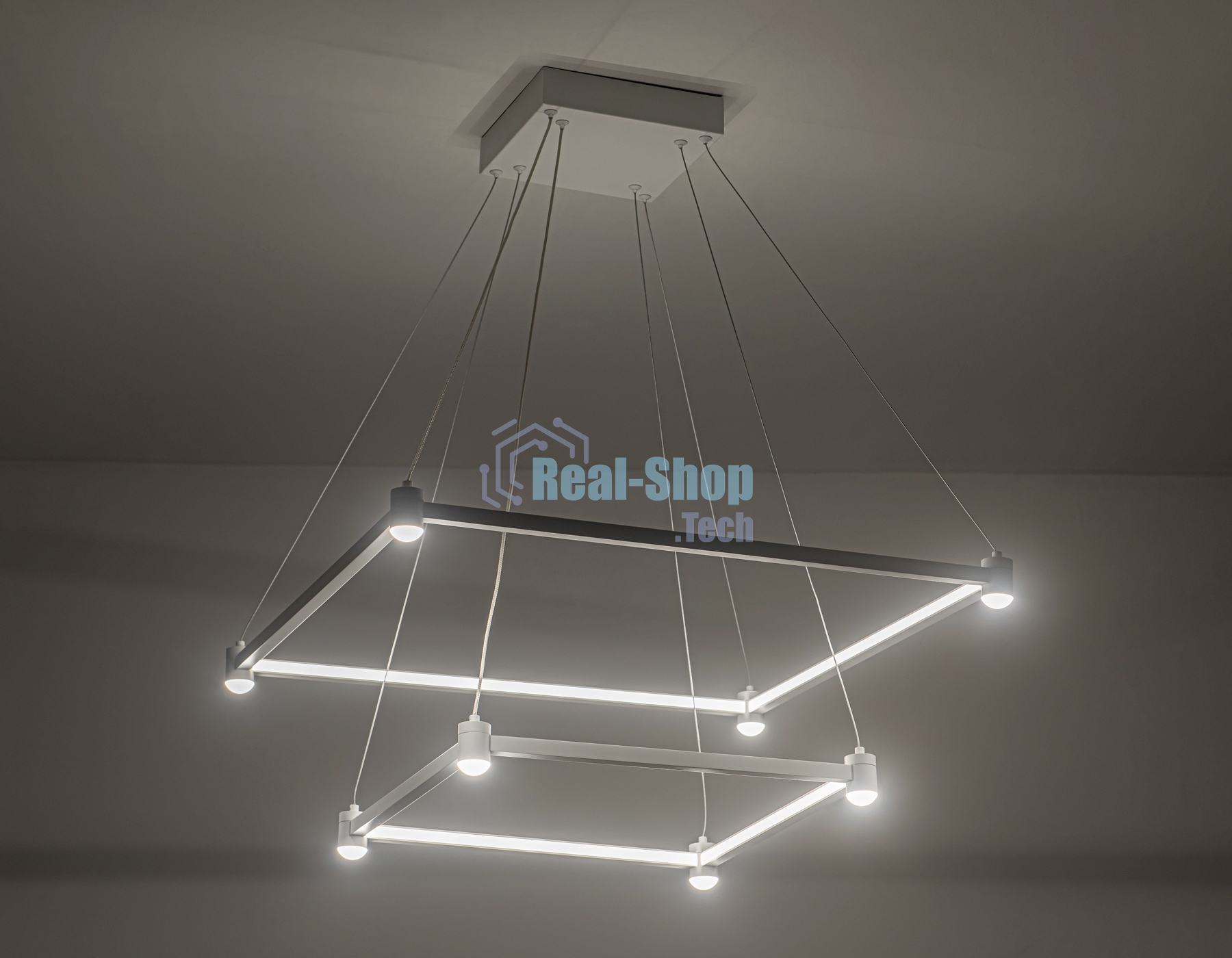 Подвесной светодиодный светильник Ambrella light FL5595/2+8 WH белый 60W 3000K/4200K/6400K 600*600*1300 (без ПДУ)