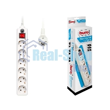 Сетевой фильтр BURO Сетевой фильтр, 6 розеток, 3 метра, (600SH-3-W), белый 992266