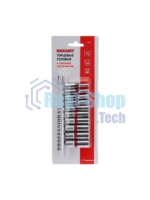 Набор удлиненных торцевых головок Rexant 1/4, шестигранные, CrV, 10 шт., 4-13 мм