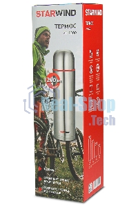 Термос Starwind 20-1200 1.2 л, серебристый/красный, картонная коробка