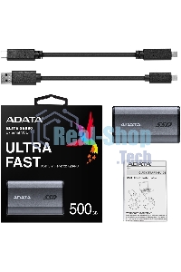 Внешний SSD ADATA Elite SE880, 500 Gb, USB 3.2 Gen 2x2 Type-C, R/W 2000/2000, серый