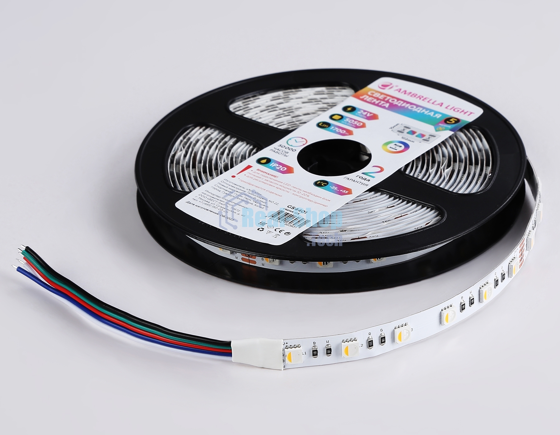 Светодиодная лента Ambrella light GS4401 5050 60Led /10W m/ 24V IP20 RGBW+3000K/ 5000*10*1.87mm (5 конт.)