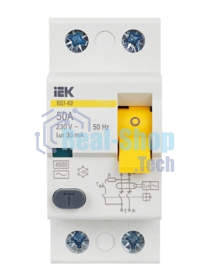 Выключатель дифференциального тока (УЗО) IEK MDV10-2-050-030 ВД1-63 2Р 50А 30мА IEK