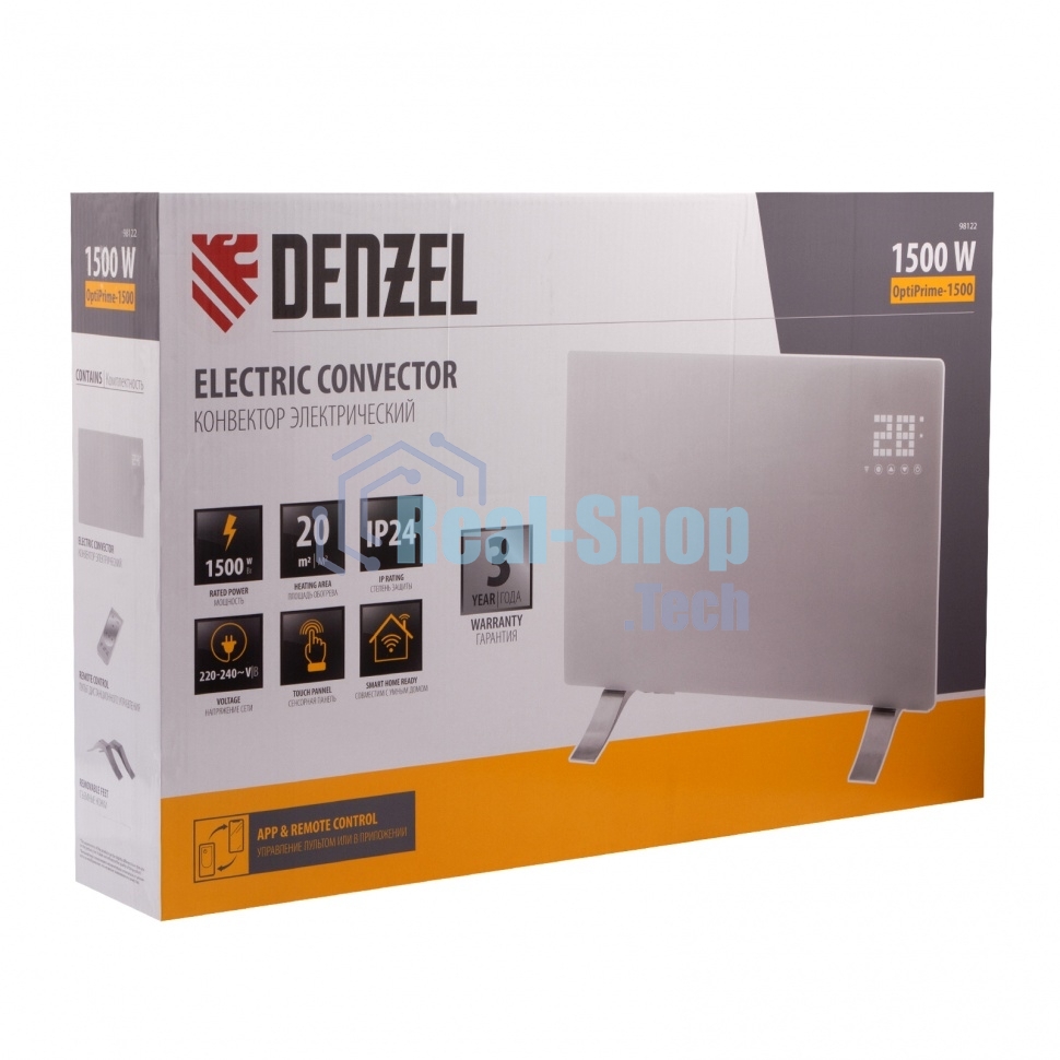 Конвектор Denzel OptiPrime-1500 белый, 1500 Вт, 20 м2, термостат, дисплей, WiFi