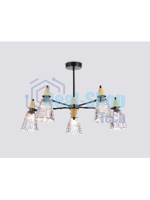 Люстра Ambrella light LH58114/5 BK/LW/SM черный/светлое дерево/дымчатый E14*5 max 40W D660*390