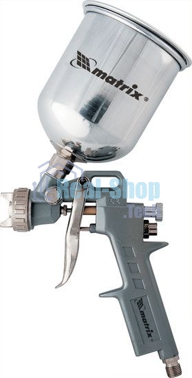 Краскопульт пневматический Matrix краскораспылитель пневмат. с верхним бачком v=1.0л + сопла