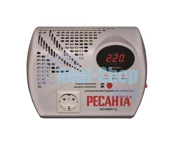 Стабилизатор напряжения Ресанта АСН- 500 Н/1-Ц 63/6/9 Стабилизатор 220В±8%, Габариты 260х200х110, Вес 2,6кг